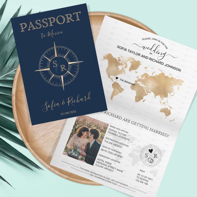 Mexico Wedding Destination Passport World Map  Invitation (Creator Uploaded)