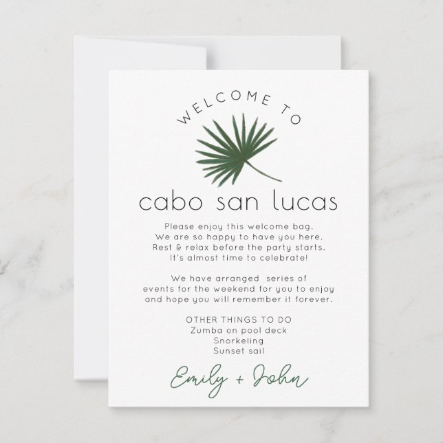 Mexico Wedding Welcome Bag Itinerary Editable Card (Front)