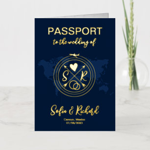Mexico Wedding World Map Passport Monogram Foil Greeting Card