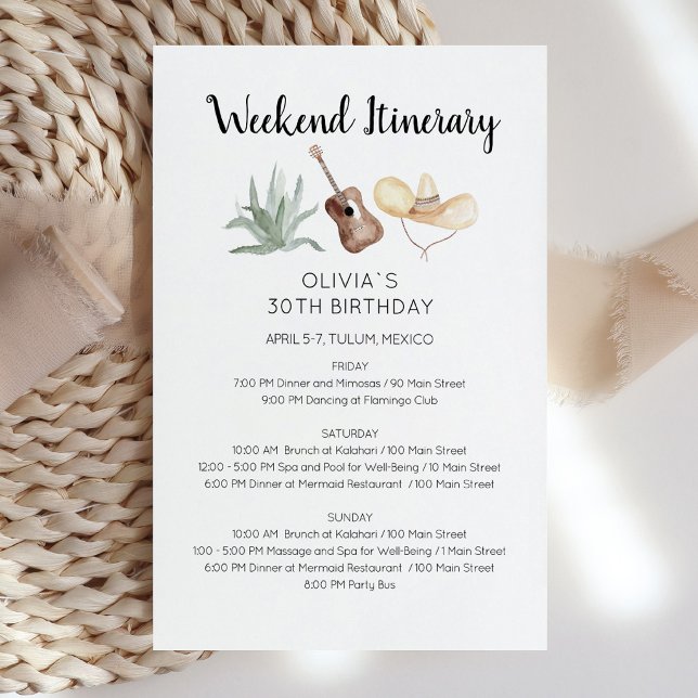 Mexico Weekend Birthday Itinerary Invitation (Mexico Weekend Birthday Itinerary Invitation)