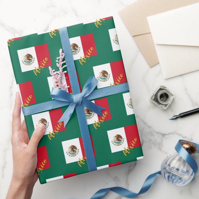Mexico Wrapping Paper, Green, Mexican Flag patriot Wrapping Paper (Gifting)