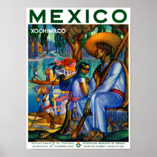 Mexico Xochimilco Vintage Poster Restored