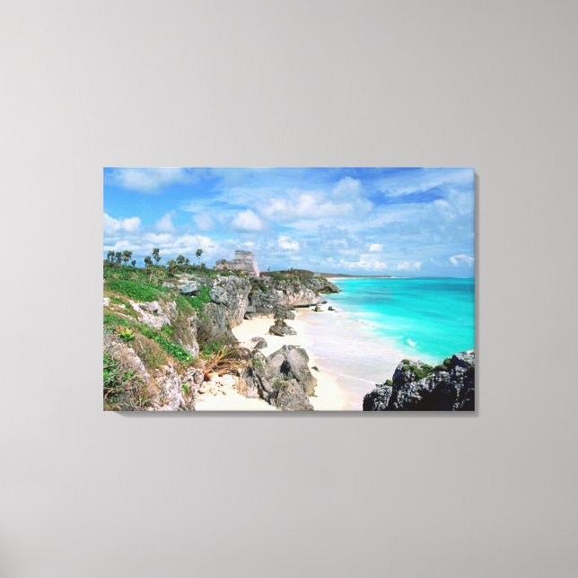 Mexico, Yucatan, Peninsula, Ruins Of Tulum, Mayan Canvas Print (Front)