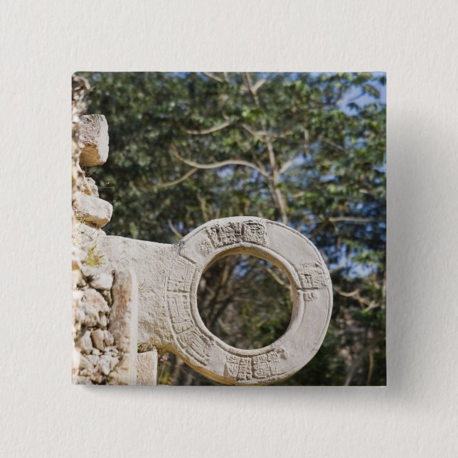 Mexico, Yucatan, Uxmal. Uxmal, a large 2 Inch Square Button (Front)