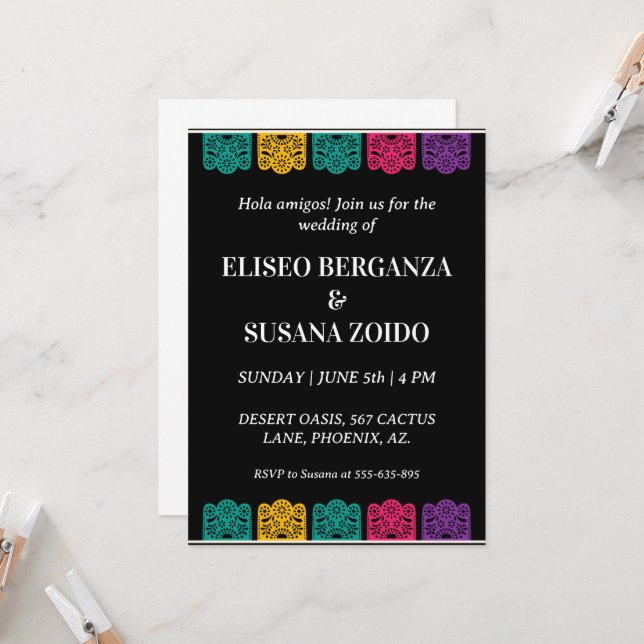 mexique coloré invitation mexicaine mariage (Devant/Arrière en situation)