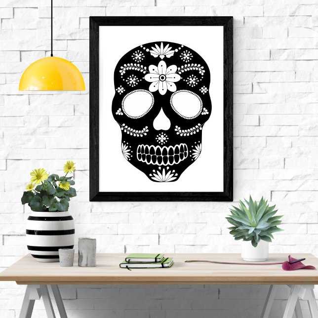 Mexique Crâne de sucre noir et blanc Poster (Créateur téléchargé)