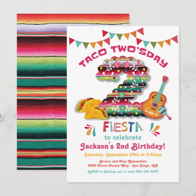 Mexique Fiesta Taco Deux Anniversaire Invitation (Devant / Derrière)