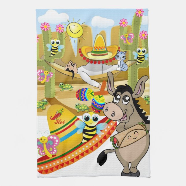 Mexique Homme Donkey Papillon de cuisine serviette (Vertical)