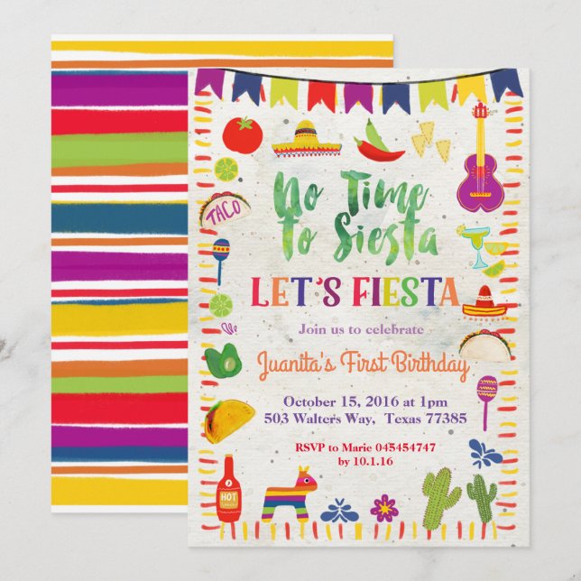 Mexique Taco 1er anniversaire Invitation (Devant / Derrière)