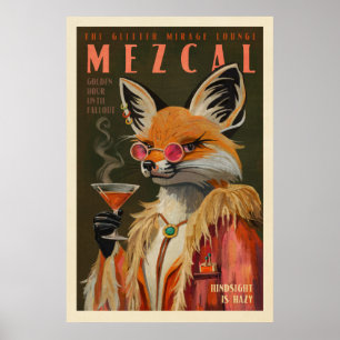 Mezcal Fox Vintage Cocktail Art Tequila Lover Gift Poster