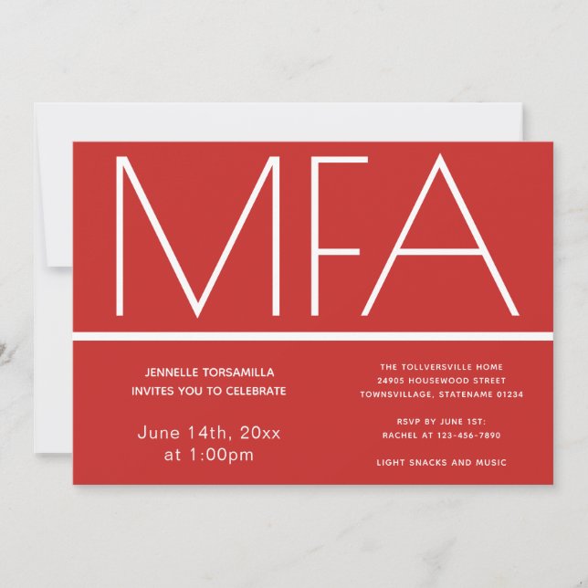 MFA grade Red Graduation Party Invitation (Devant)