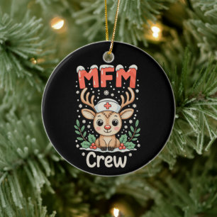 MFM Nurse Crew Reindeer Christmas Xmas Holiday Ceramic Ornament