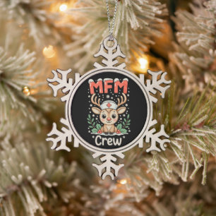 MFM Nurse Crew Reindeer Christmas Xmas Holiday Snowflake Pewter Christmas Ornament