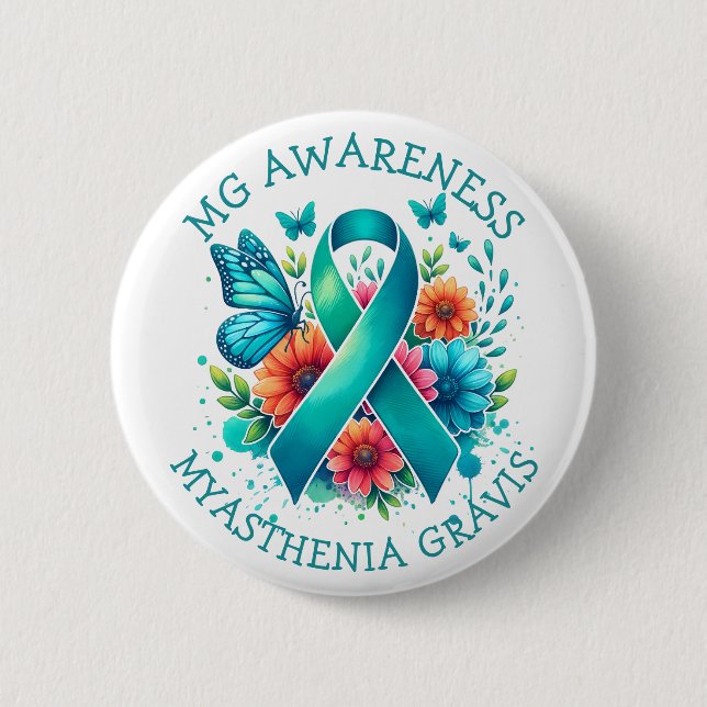 MG Awareness | Myasthenia Gravis Ribbon 2 Inch Round Button (Front)