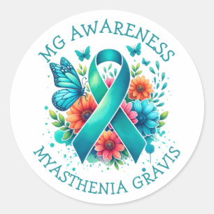 MG Awareness   Myasthenia Gravis Ribbon Classic Round Sticker
