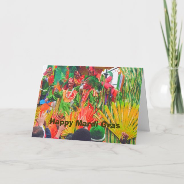 MG Colourful float and riders, Happy Mardi Gras Card (Front)