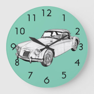 MG Convertible Sports Car Illustration Large Clock