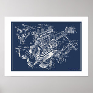 MG "TF" Engine Schematic Poster - BluePrint