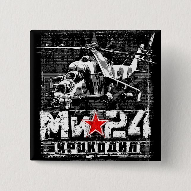 Mi-24 Soviet large helicopter 2 Inch Square Button (Front)
