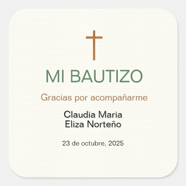 Mi Bautizo Favor Sticker Custom Baptism Label (Devant)