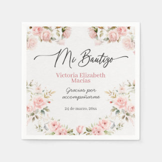 Mi Bautizo Para Niña Pink Floral Baptism Napkin