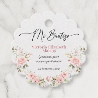 Mi Bautizo Para Niña Pink Floral Baptism Scallop Favour Tags