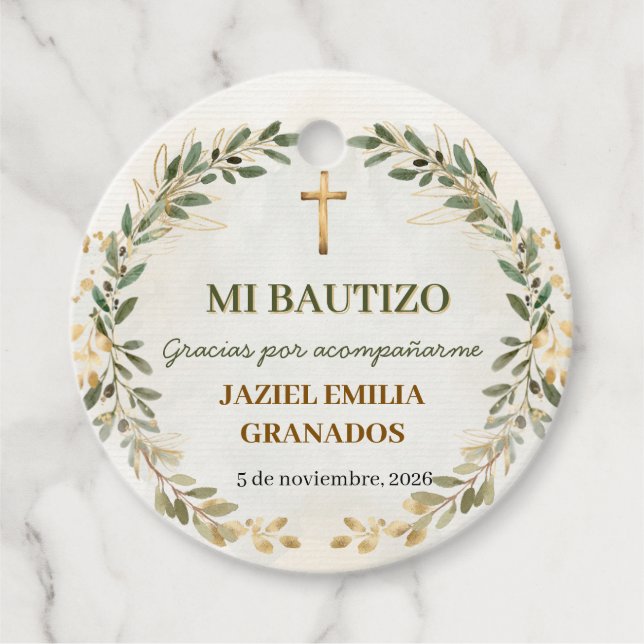 Mi Bautizo Personalized Baptism Favour Tags (Front)