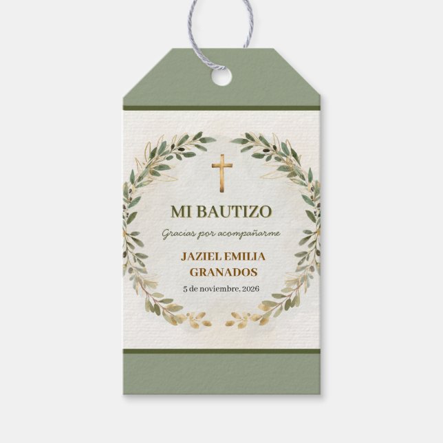 Mi Bautizo Personalized Baptism Gift Tag Green (Front)