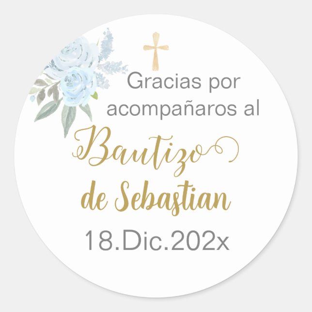 Mi bautizo spanish sticker, boy baptism Español Classic Round Sticker (Front)