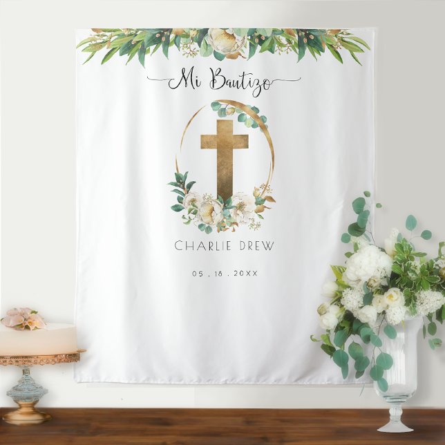 Mi Bautizo, Unisex Greenery Photo Booth Backdrop Tapestry (Creator Uploaded)