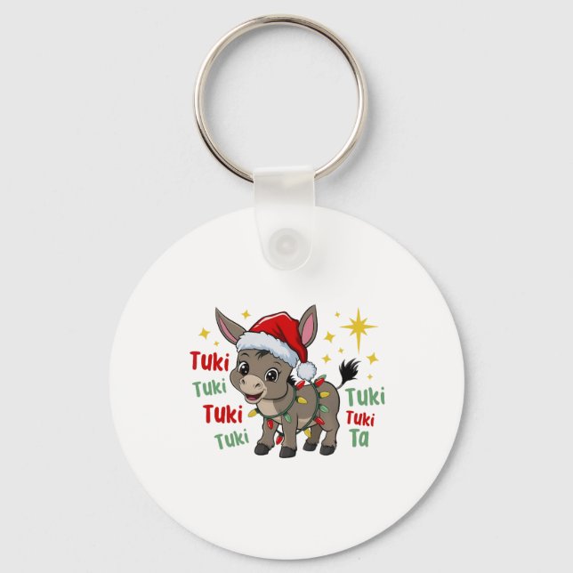 Mi Burrito Sanero Mexican Christmas Donkey Spanish Keychain (Front)