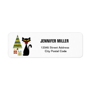 Mi-Century Christmas cat Retour Adresse Label