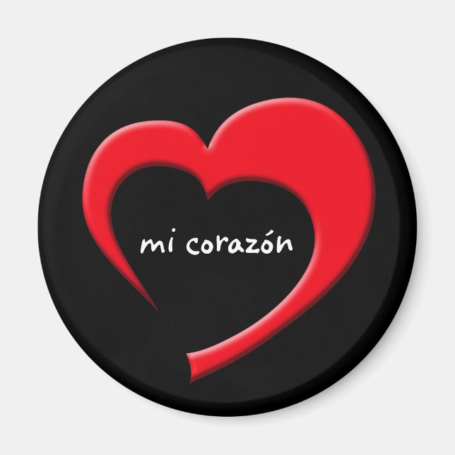 Mi Corazón II Magnet (rouge sur noir) (Devant)