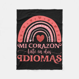 Mi Corazon Late En Dos Idiomas Bilingual Valentine Fleece Blanket
