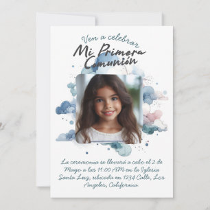 Mi Primera Comunión con foto Spanish Watercolor Invitation