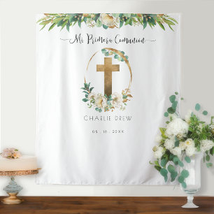Mi Primera Comunion, Greenery Photo Booth Backdrop Tapestry