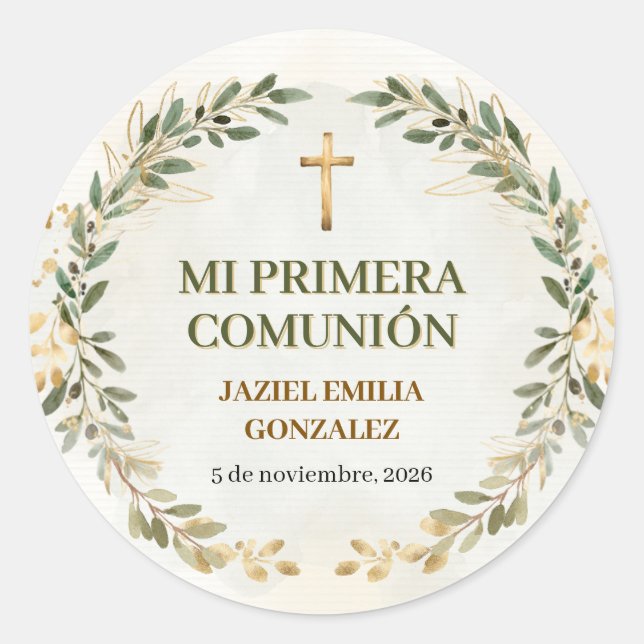 Mi Primera Comunión Stickers Personalized Labels (Front)
