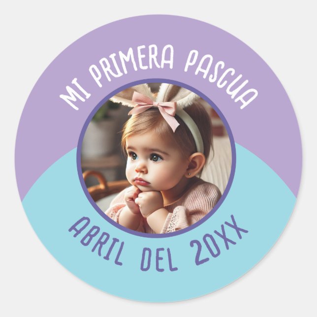 Mi Primera Pascua con Foto y Año Classic Round Sticker (Front)