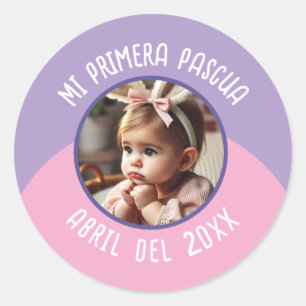 Mi Primera Pascua con Foto y Año Classic Round Sticker