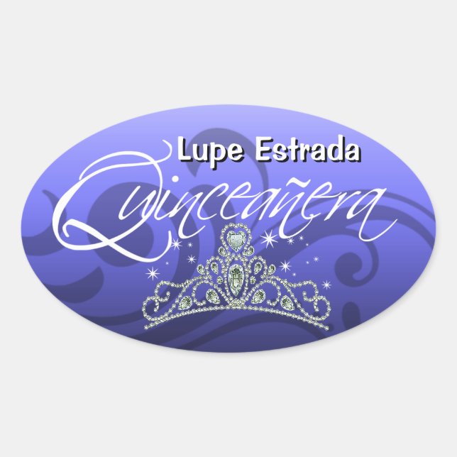 Mi Quinceañera Sparkling Tiara (orchid) Party Oval Sticker (Front)