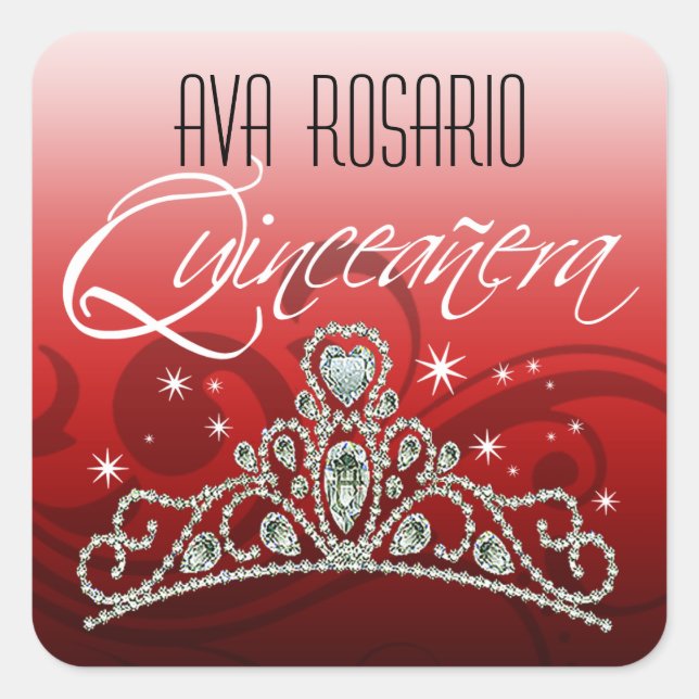 Mi Quinceañera Sparkling Tiara Square Sticker (Front)