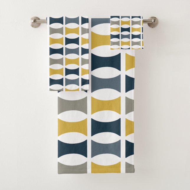 Mi-siècle moderne Motif géométrique Marine Mustard (En situation)