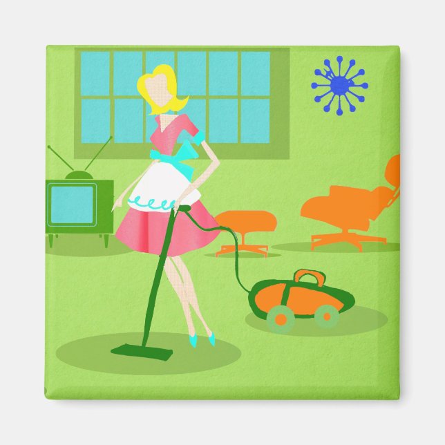 Mi-siècle moderne Rétro femme de ménage Magnet (Devant)