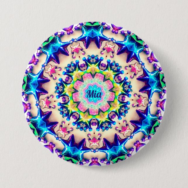 MIA ~ Birthday Star Pattern Personalized ~ 3 Inch Round Button (Front)