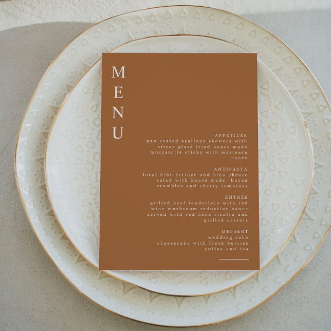 MIA Boho Terracotta Burnt Orange Minimalist Menu Invitation (Creator Uploaded)