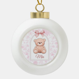 Mia Custom Pink Teddy Bear Nursery Design Ceramic Ball Christmas Ornament
