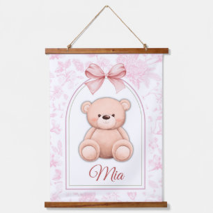 Mia   Custom Pink Teddy Bear Nursery Design  Hanging Tapestry