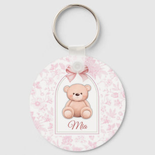 Mia   Custom Pink Teddy Bear Nursery Design  Keychain