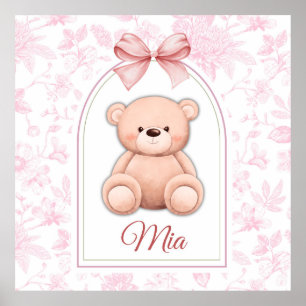 Mia   Custom Pink Teddy Bear Nursery Design  Poster