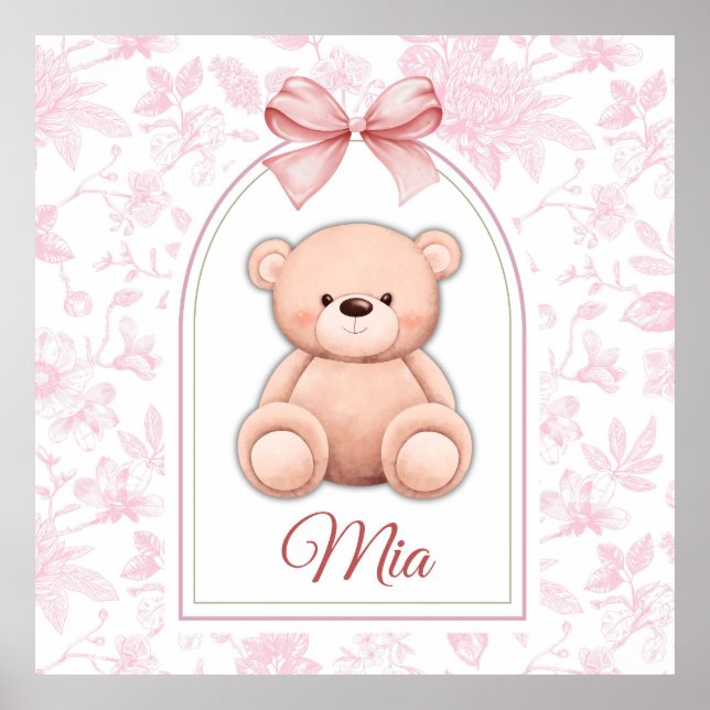 Mia | Custom Pink Teddy Bear Nursery Design  Poster (Front)